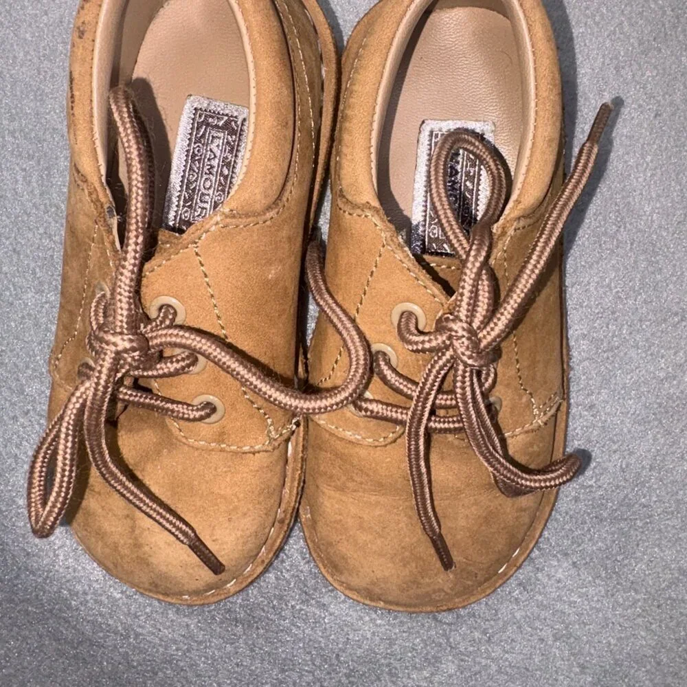 L'Amour Tyler Nubuck Leather Lace-Up Oxford Brown Preppy Dressy Toddler sz 9